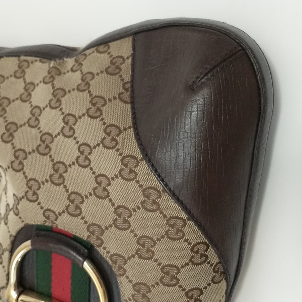 💯 Authentic GUCCI Brown and Cream GG Monogram Canvas Shoulder Bag - Picture 11 of 16